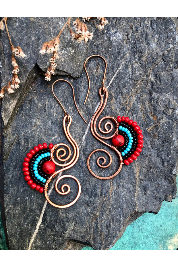 Handmade Copper Wire Wrap Earrings - 1