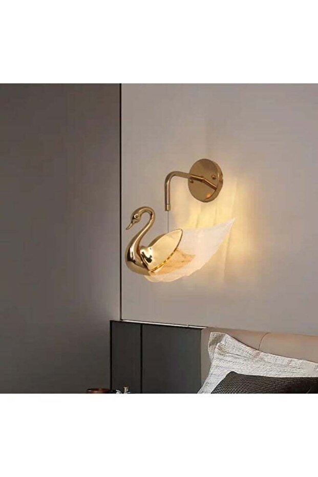 مصباح حائط LED ذهبي أنيق 7153-W على شكل بجعة قابل للتعتيم مع 3 مستويات للتحكم في السطوع