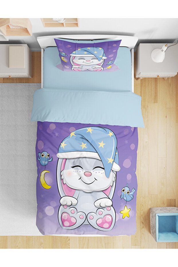 طقم سرير فردي بتصميم أرنب رقمي ثلاثي الأبعاد - 1