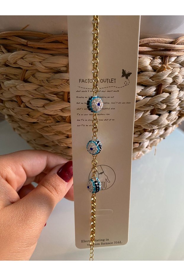 Evil Eye Beaded Gold Chain Stainless Steel Bracelet