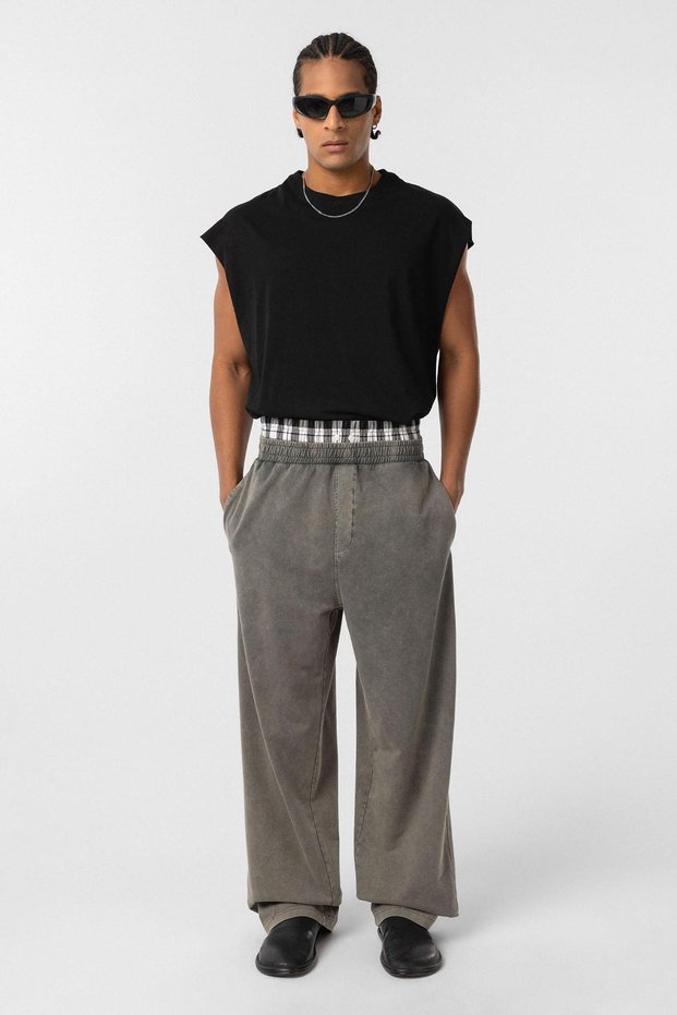 Washable Waist Detailed Baggy Tracksuit Bottom Mink