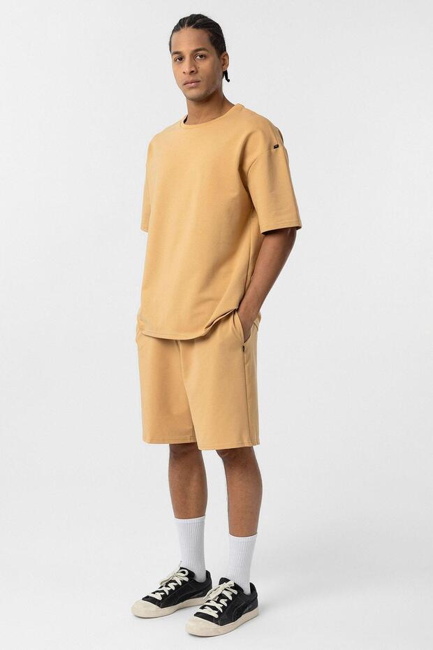 Basic Oversize Şort Takım Hardal - 3