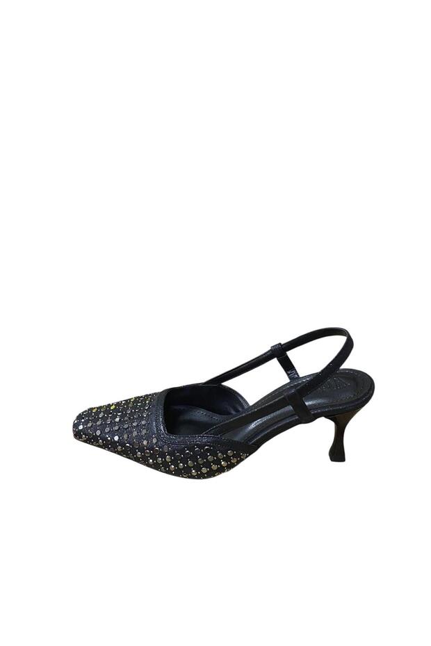 Women's Stoned Open Back Closed Toe Thin Short Heeled Shoes