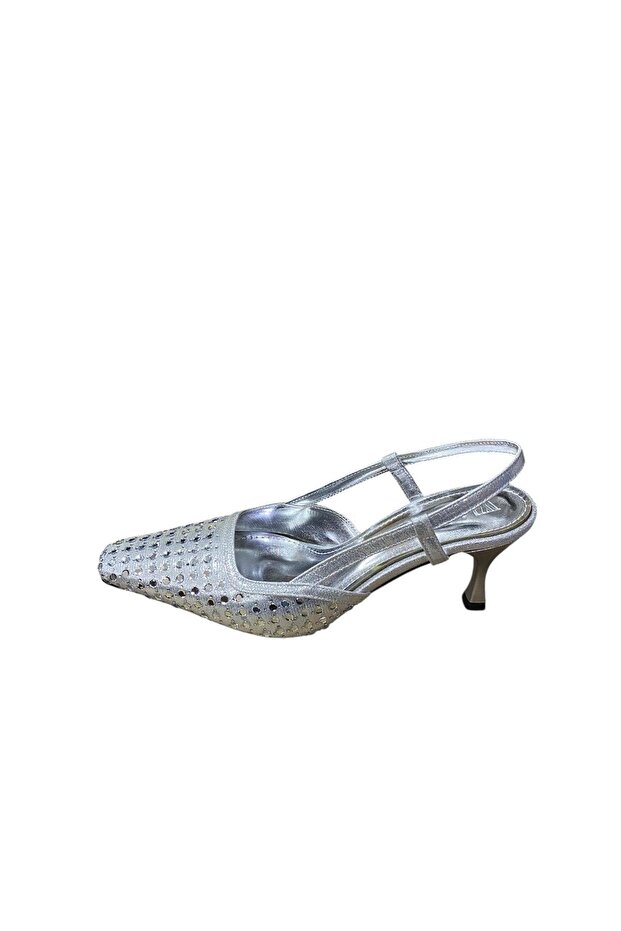Women's Stoned Open Back Closed Toe Thin Short Heeled Shoes