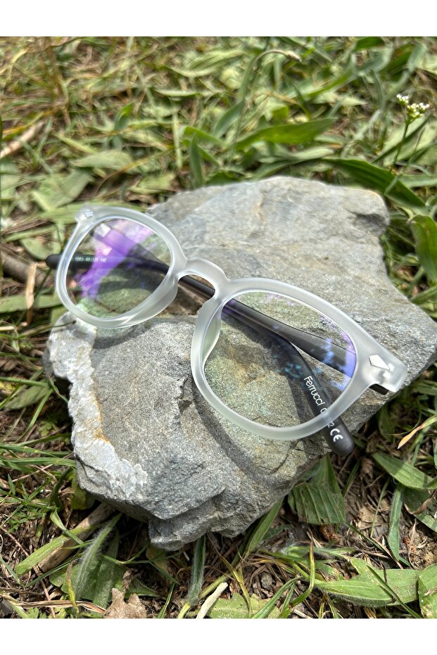 Matte Transparent White Framed Black Handle Transparent Reflective Glass Brand Model Oval Unisex Sunglasses