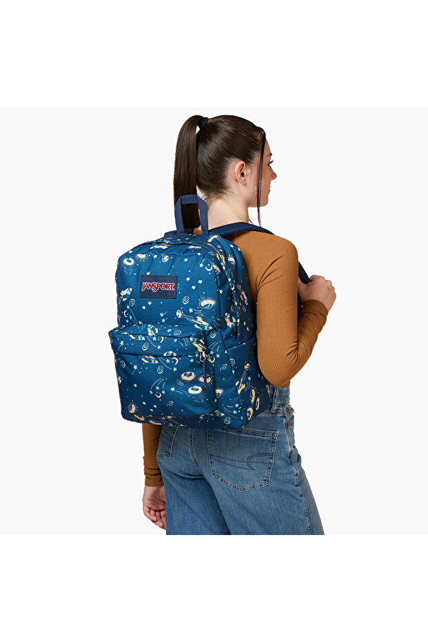 حقيبة ظهر جانسبورت بطبعة الفضاء مع أحزمة قابلة للتعديل وسحاب للإغلاق - 14×32×42 سم - 2