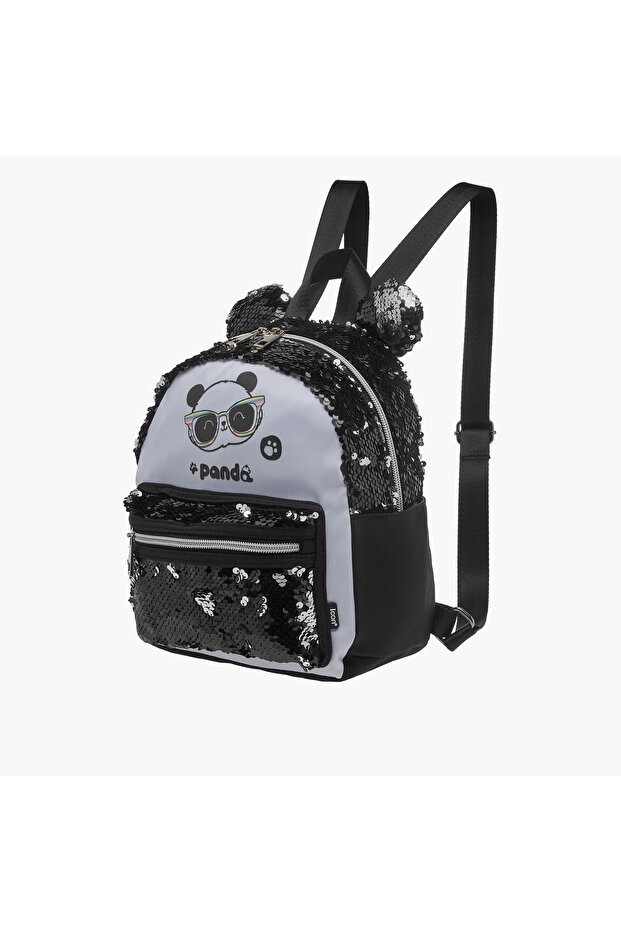 حقيبة ظهر بطبعة باندا مرصعة بالترتر مع أحزمة قابلة للتعديل - 27×23×11 سم - 2