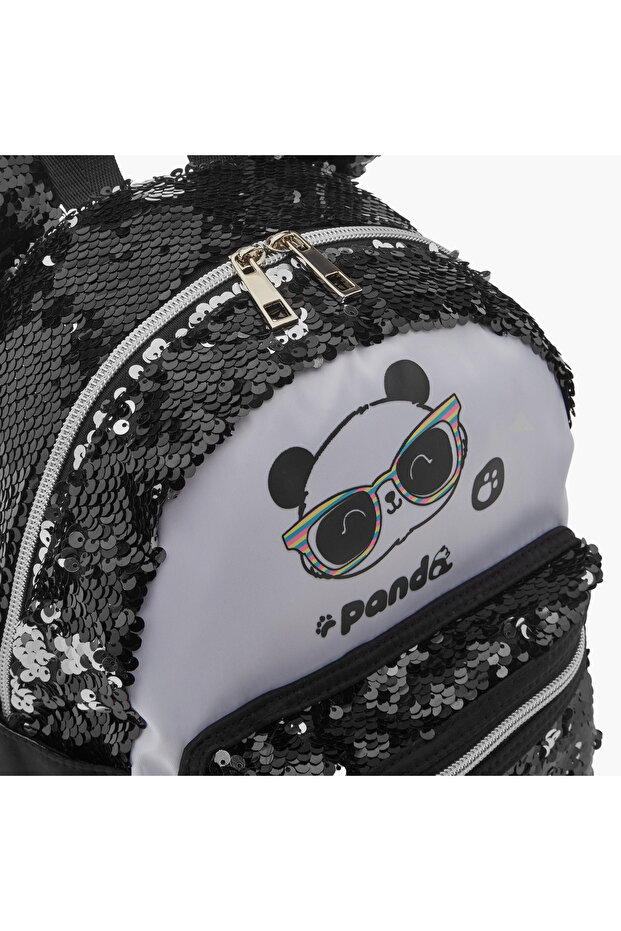 حقيبة ظهر بطبعة باندا مرصعة بالترتر مع أحزمة قابلة للتعديل - 27×23×11 سم - 5