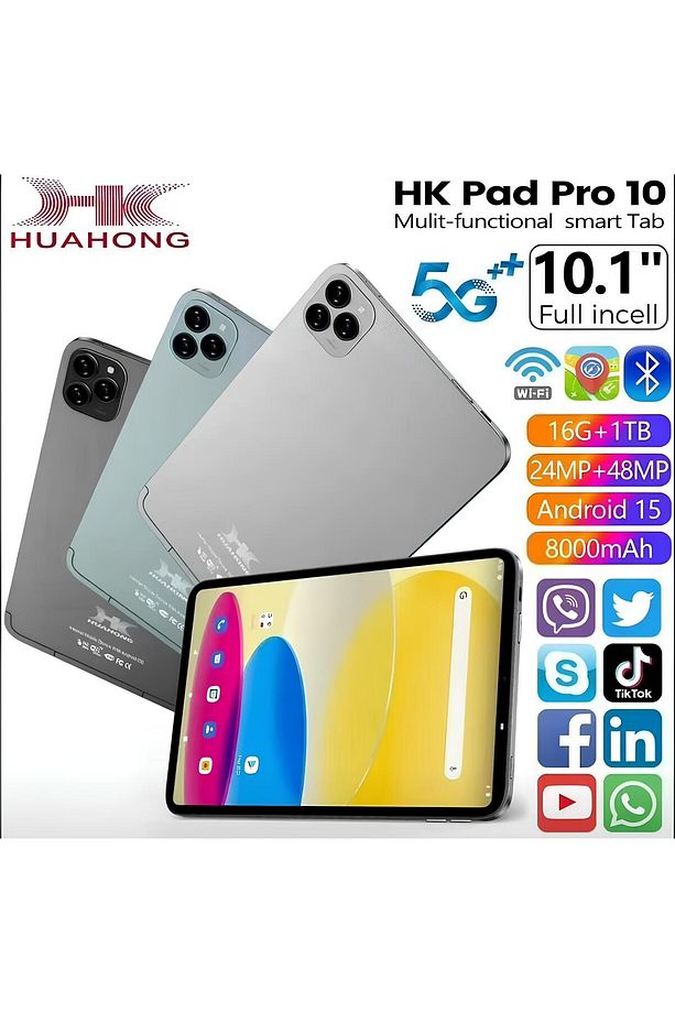 HK Pad Pro 10 Tablet 10.1 İnç Ekran 16GB+1TB - 5G Android 15 8000mAh Klavyeli Set - 1