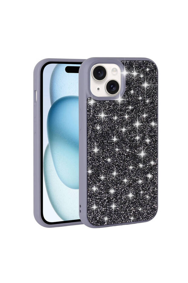 حافظة متوافقة مع هاتف iPhone 15 بتصميم حجر لامع مرصع بالألماس MSCS - وردي - 4