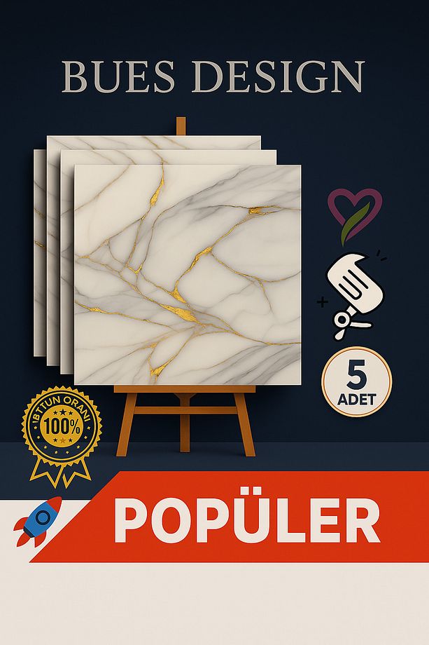 30x60 CM MERMER DESENLİ KENDİNDEN YAPIŞKANLI MUTFAK BANYO WC KAPLAMA PVC DUVAR PANEL - 1