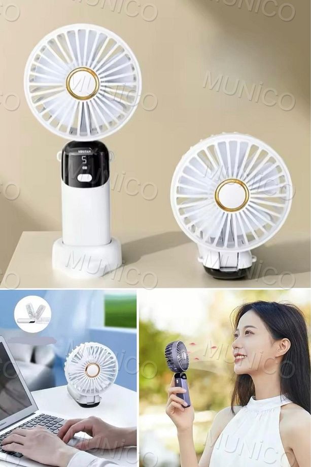 Mini El USB Fan Akıllı LED Dijital Ekran ile Taşınabilir Sessiz Katlanabilir Şarj Edilebilir Fan - 1