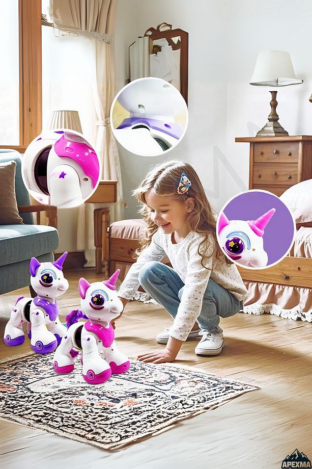 Oyuncak Uzaktan Kumandalı Sesli Işıklı Müzikli Pilli Dokunma Sensörlü İnteraktif Robot Unicorn At - 7