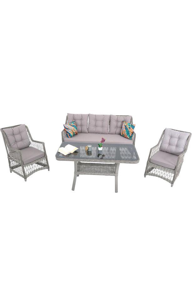 LaVida Bahçe Oturma Takımı | Rattan Bahçe Balkon Takımı | 3+1+1 ve Sehpa - 6