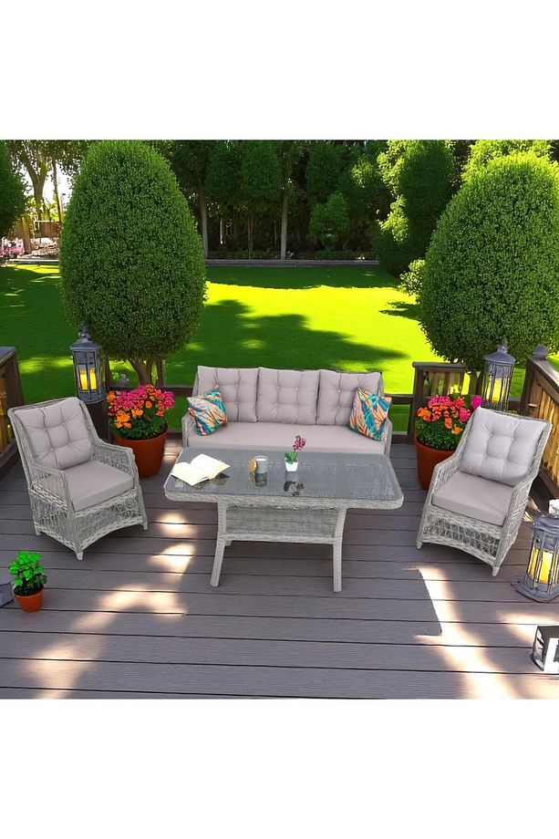 LaVida Bahçe Oturma Takımı | Rattan Bahçe Balkon Takımı | 3+1+1 ve Sehpa - 2