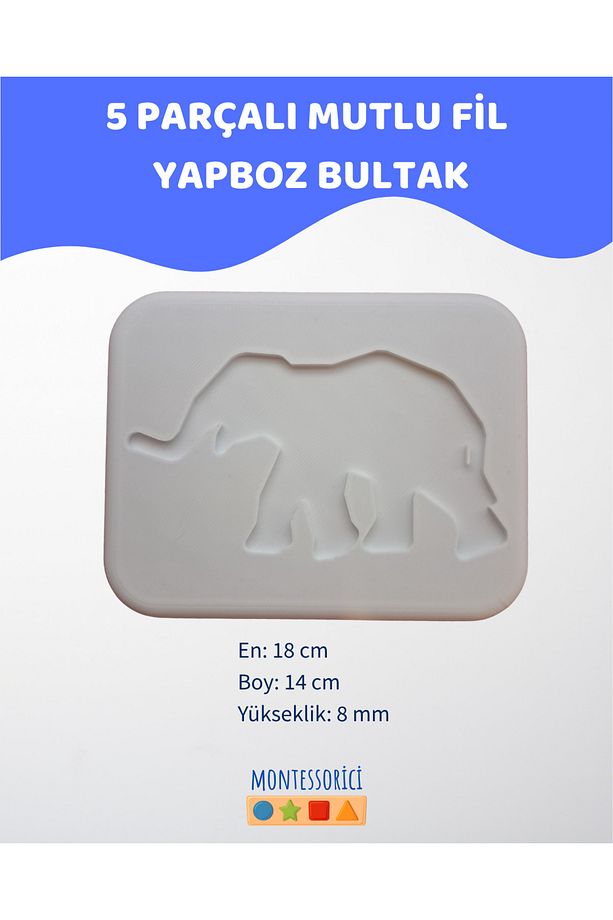 5 Parça Mutlu Fil Bultak Yapboz ve Yerleştirme Tablası–Montessori Uyumlu,2 Yaş Üzeri, Eğitici Puzzle - 2