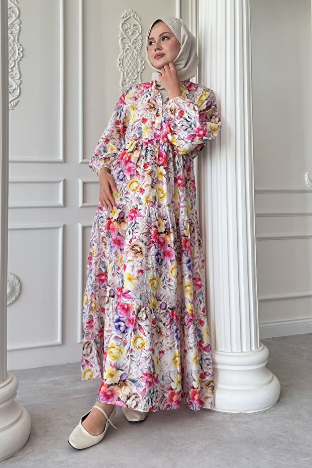 Begonya Çiçeği Pembe Mango Elbise - 3