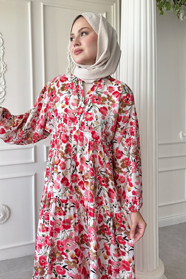 Menekşe Çiçeği Pembe Mango Elbise - 3