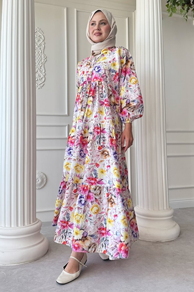 Begonya Çiçeği Pembe Mango Elbise - 1