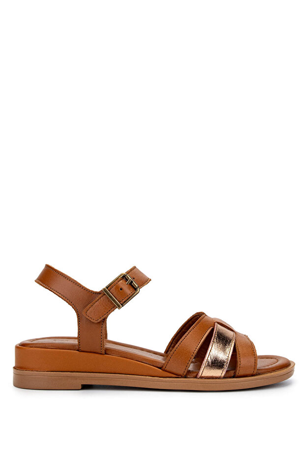 Women's Genuine Leather Tan/Rose Heeled Sandals