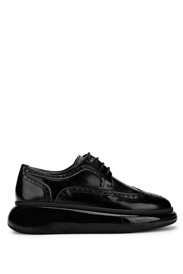 Men's Genuine Leather Black Opening Casual Shoes