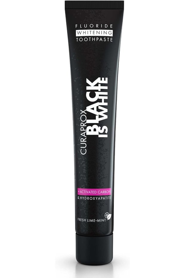 Black Is White Whitening Toothpaste with Fluoride Activated Carbon Gentle Whitening Fluoride Toothpaste, SLS Free, Enamel Safe, Lime Mint Flavour, Swiss Oral Care