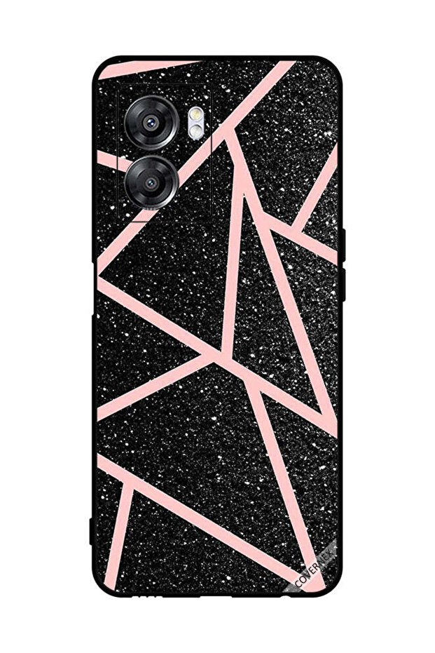 Protective Case Cover For Oppo A57 Black Gliters Light Pink Paths Pattern