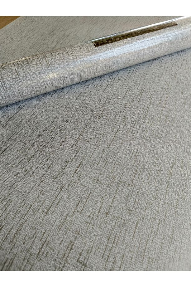 Gri Gümüş Kendinden Desenli Silinebilir Sade Duvar Kağıdı 5,3 M² - 3