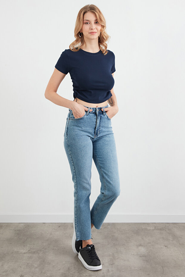 Basic Yanları Stoperli Crop Tişört - 3