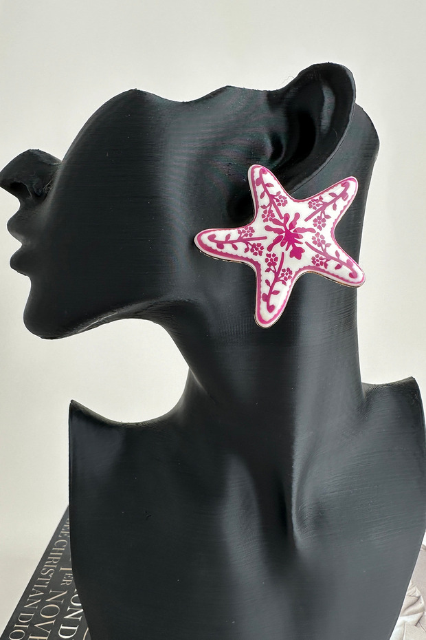 أقراط نجم البحر منقوشة بالزهور (5 سم) - 1