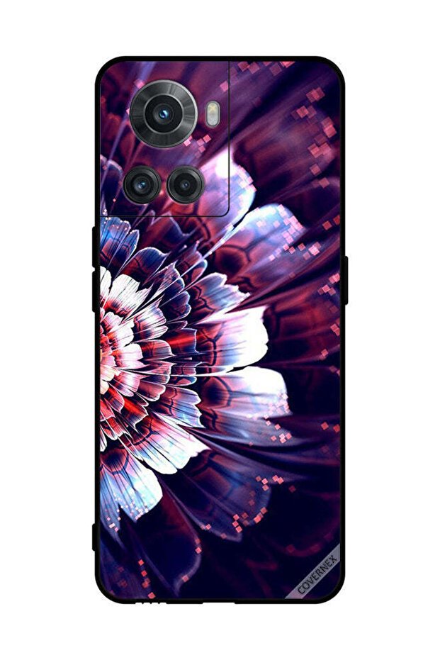 غطاء حماية لهاتف OnePlus 10R مع زهرة كبيرة منعكسة على الجانب الأيسر