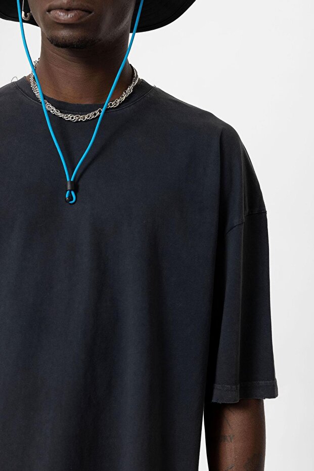Yıkamalı Oversize Basic Tişört Siyah - 4