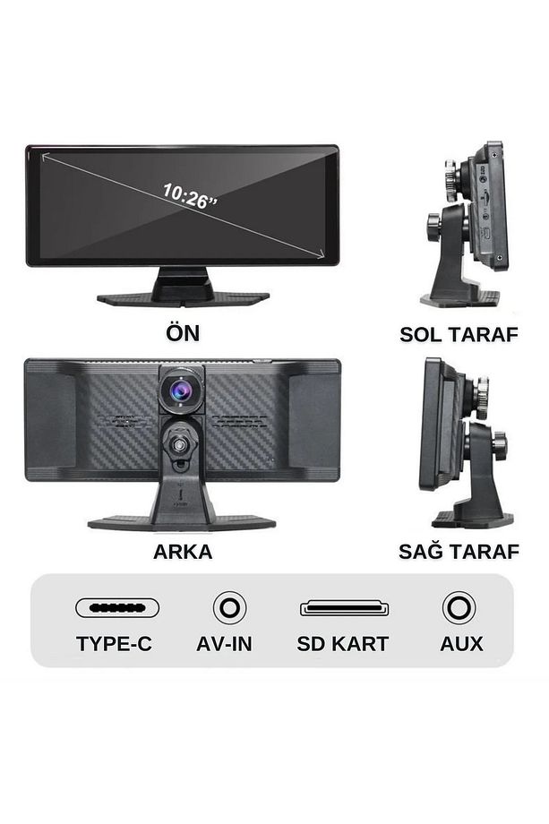 Carplay Apple Android Uyumlu 10.2 İnç Büyük Ekran Tak Çalıştır 4K Ön/Arka Çift Kameralı Araç Ekranı - 4