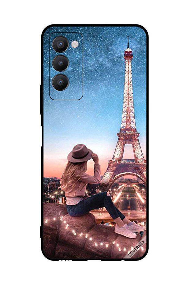 غطاء حماية لهاتف Tecno Camon 18 P - فتاة القبعة وبرج إيفل