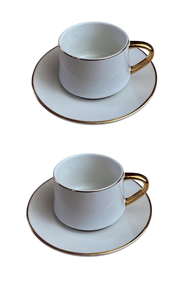 2 Person Porcelain Gilded Coffee Cup White Fin750