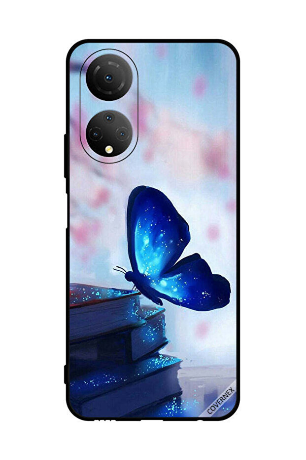 غطاء حماية لهاتف Honor X7 بتصميم فراشة على الكتب