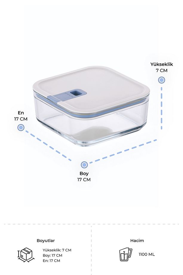 Perfect Seal Kare Cam Saklama Kabı 1100ml - 5