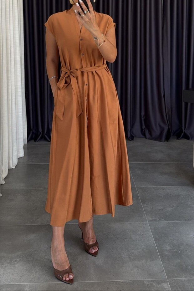 Belted V-Neck Basic Shirt Dress 4S193