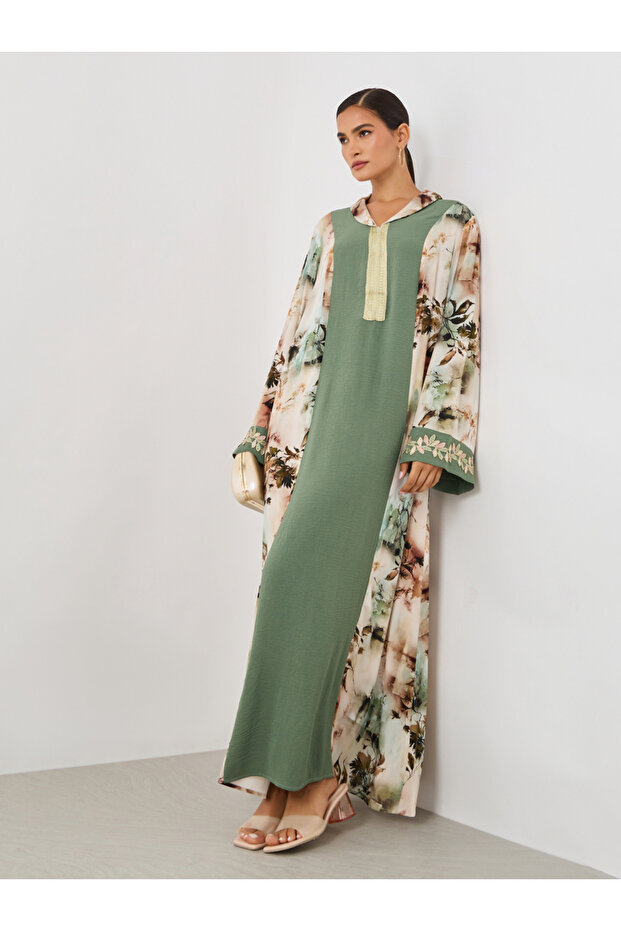 Color Block Lace Detail A-Line Jalabiya