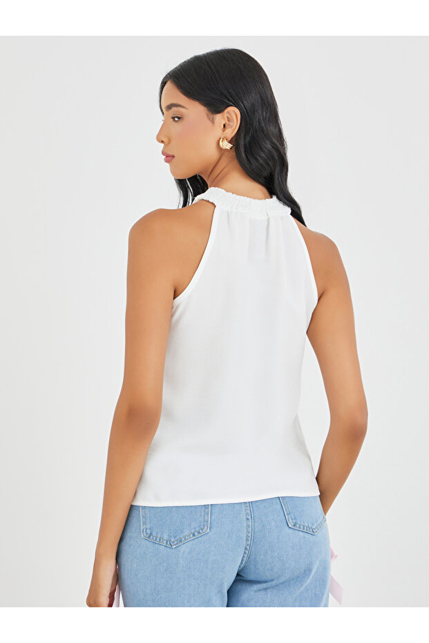 Solid Halter Neck Casual Cami - 4