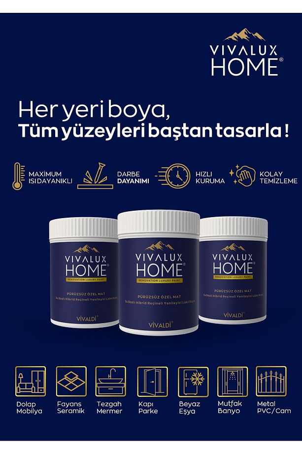 Tüm Yüzeylere Uygun Su Bazlı Lüks Dönüşüm Boyası 1LT - Dolap - Mobilya - Fayans - Mutfak-Banyo - 3
