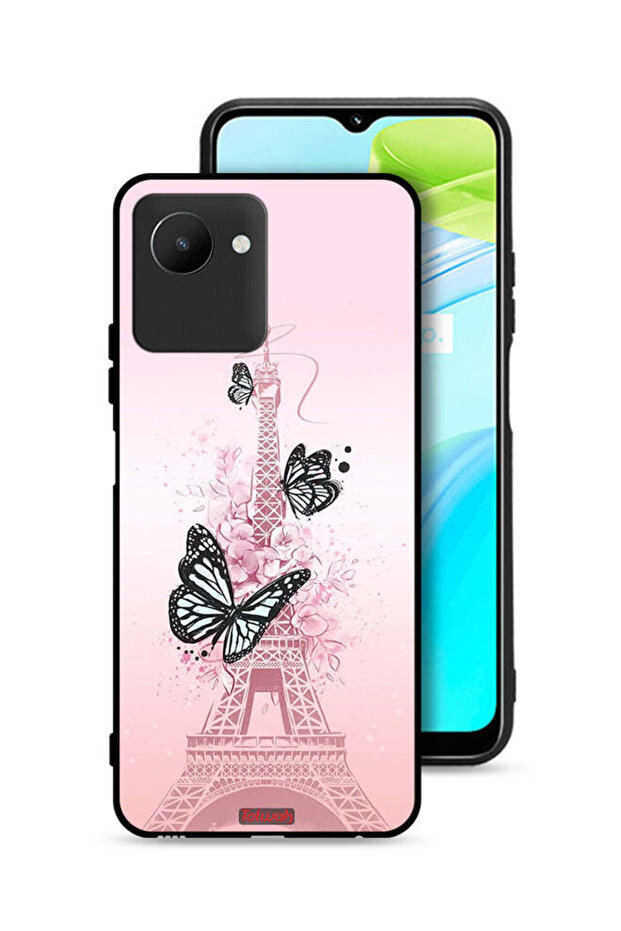غطاء حماية لهاتف Realme C30s بنقشة فراشات على برج إيفل