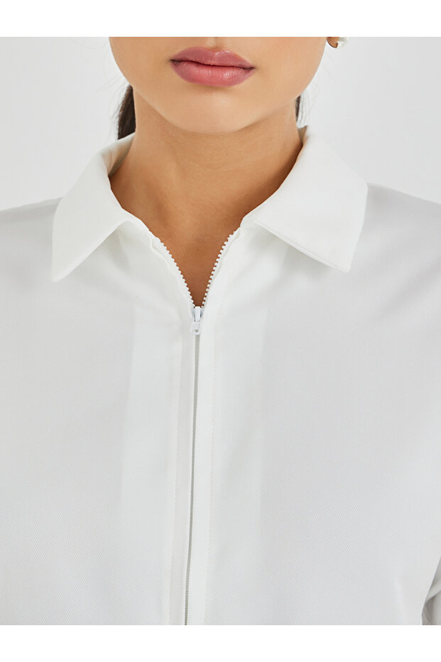 قميص سادة بياقة واسعة وسحاب أمامي - 4