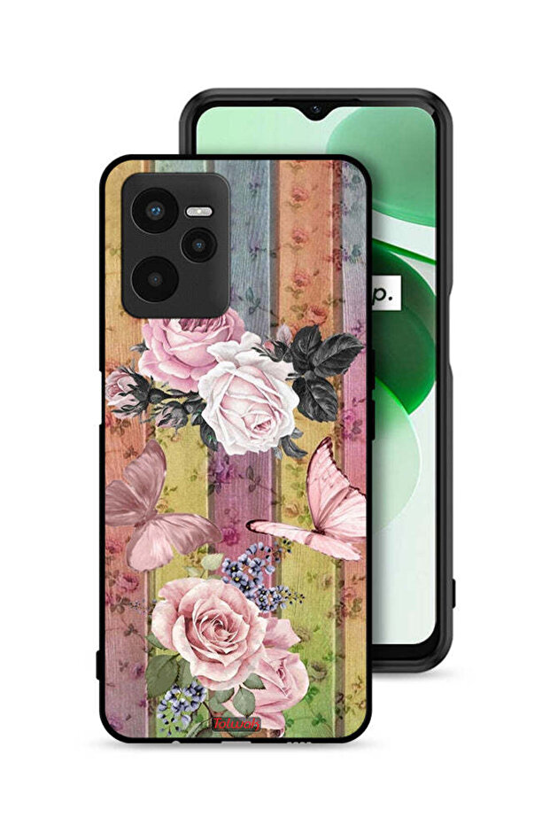 Realme C35 Protective Case Cover Peach Butterflies And Roses