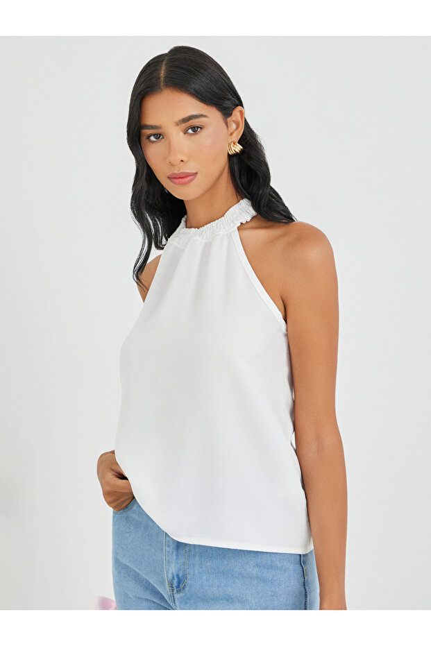 Solid Halter Neck Casual Cami - 1