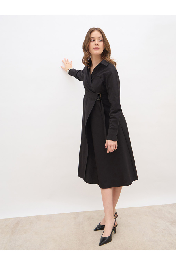 فستان ميدي ملفوف بياقة سادة - 6