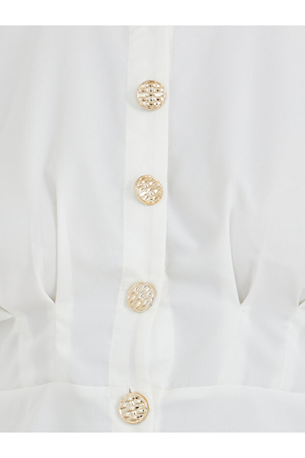 Solid Front Button Stand Collar Shirt - 3