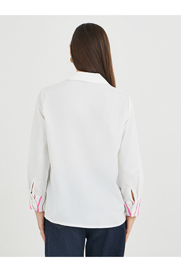 قميص سادة بأزرار وياقة واسعة - 6