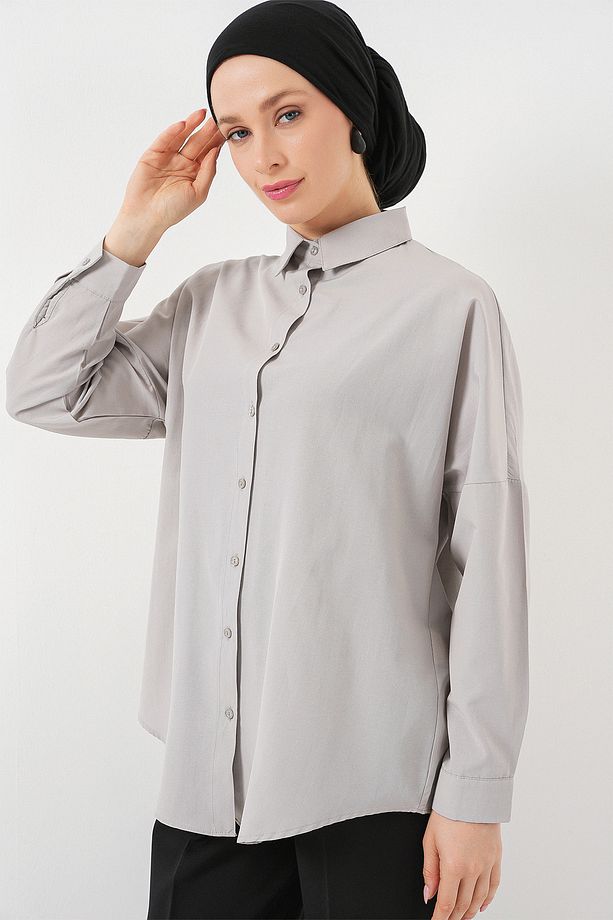 103901 Oversize Basic Tesettür Gömlek - A.Gri - 3