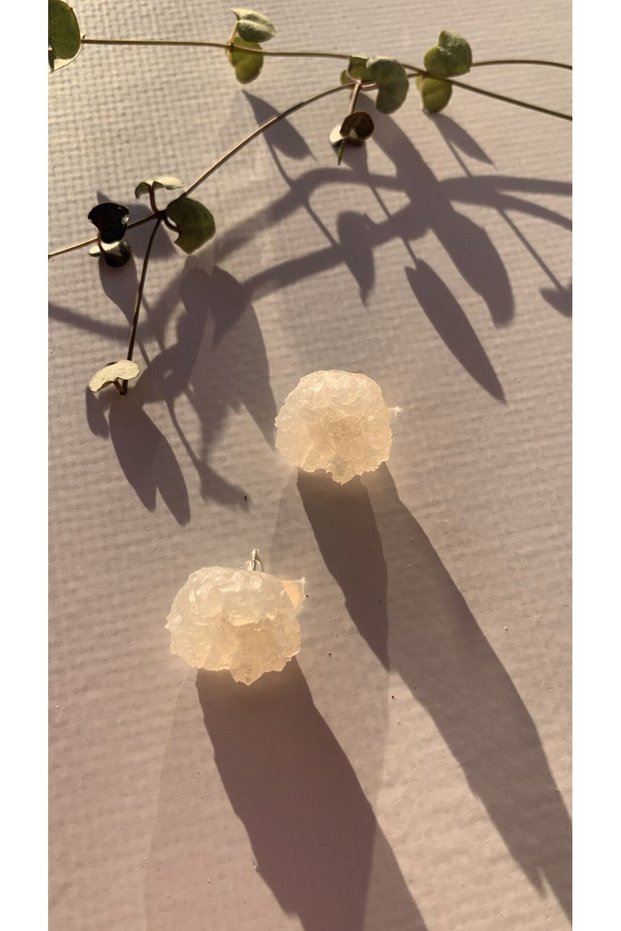 Pearlescent White Colored Crystal Shape Gold Accessory Epoxy Earrings Handmade Gift